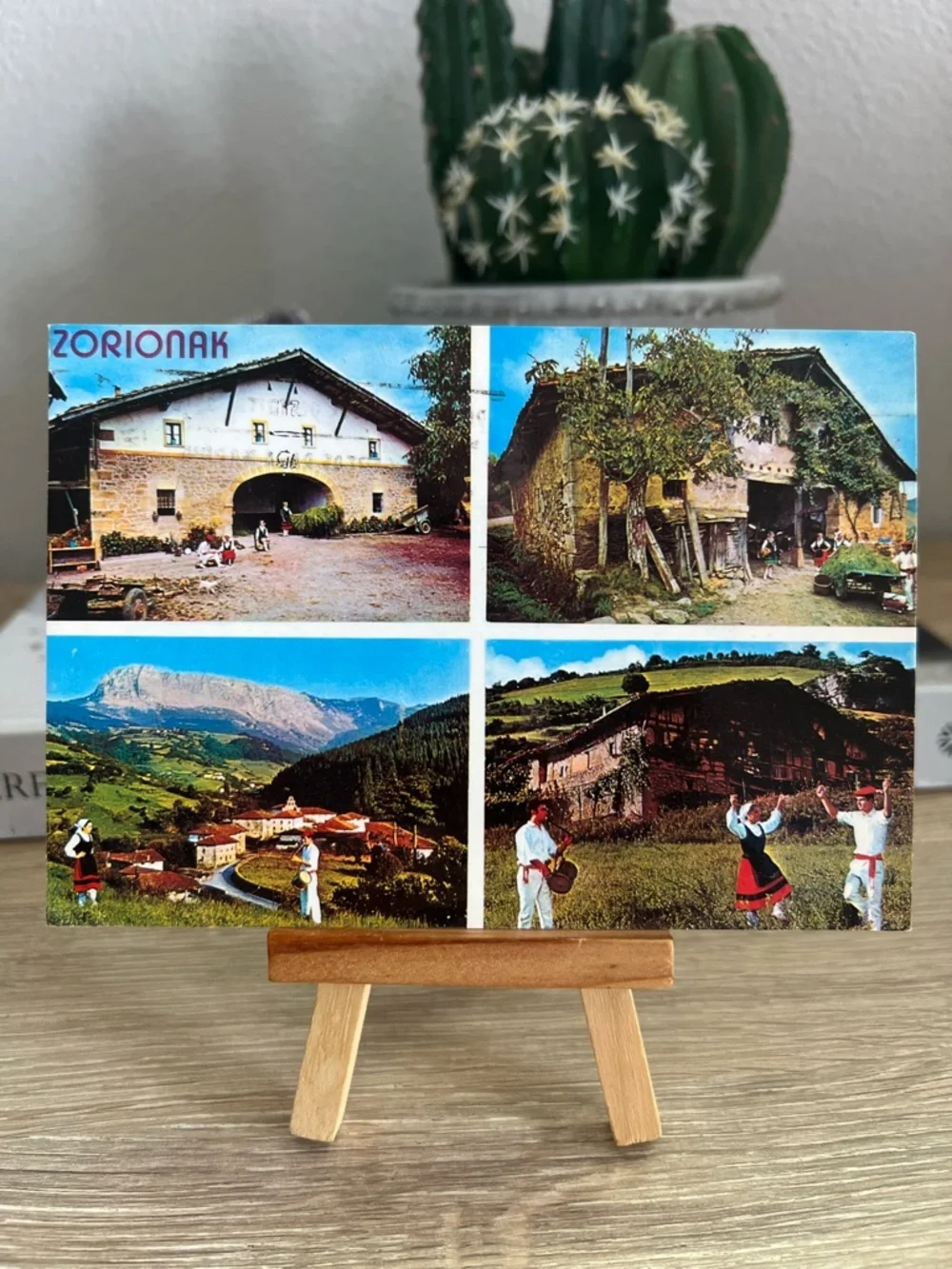 Vintage Basque Country Spain Zorionak Postcard Pyrenees Multiview Airmail